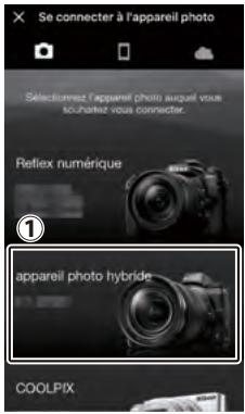 NIKON Z5 - Périphérique ios : touchez [appareil photo hybride], puis touchez [association (bluetooth)] - 1