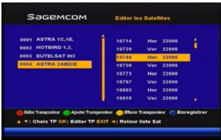 SAGEMCOM DS77 - Éditer les satellites ajoutés - 2