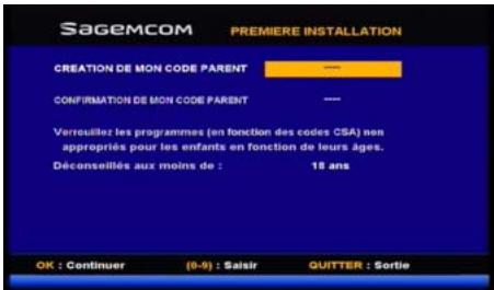 SAGEMCOM DS77 - Création du code parent et choix du niveau de protection - 1