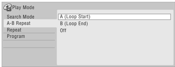 PIONEER DVR 645 H - 'A (Loop Start)' étant mis en surbrillance, appuyez sur cette touche lorsque se présente le point qui doit marquer le début de la boucle. - 1