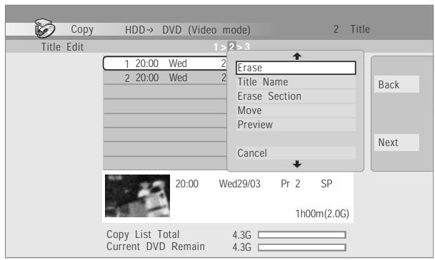 PIONEER DVR 645 H - Pour effectuer le montage d'un titre, mettez-le en surbrillance au moyen des touches ↑/↓ puis appuyez sur ENTER. - 1