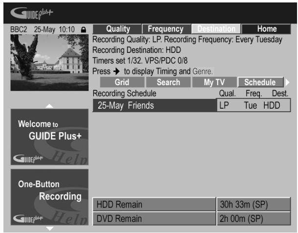 PIONEER DVR 645 H - Appuyez sur la touche d'action VERTE (Périodicité) pour modifier la périodicité des enregistrements. - 1