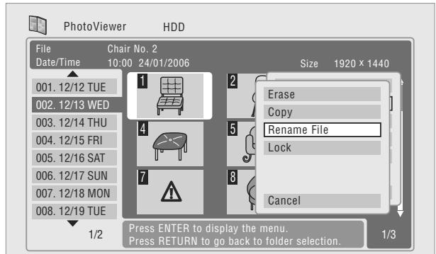 PIONEER DVR 645 H - Sélectionnez l'item 'Rename File' ou 'Rename Folder'. - 1