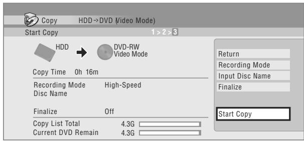 PIONEER DVR 645 H - Sélectionnez 'Start Copy' pour lancer la copie. - 1