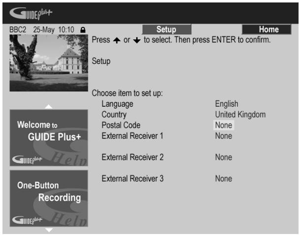 PIONEER DVR 645 H - Mettez en subrillance l'option 'Postal Code'. - 1