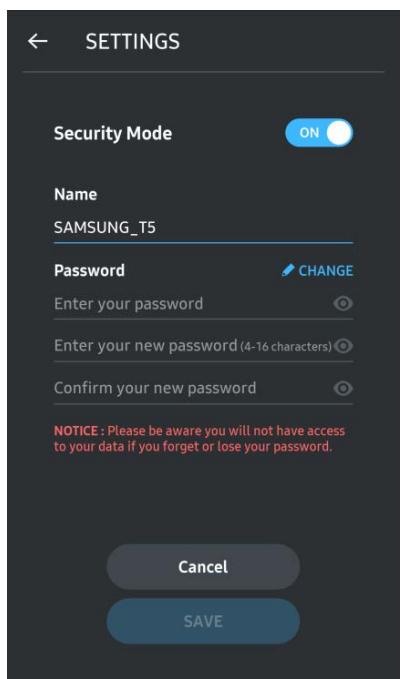 SAMSUNG T5 - Écran paramètres - 2