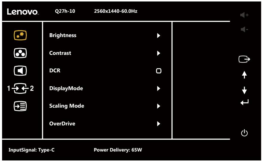 LENOVO EcranQ27H-10 - Utilisation des commandes du menu à l'écran (OSD) - 1