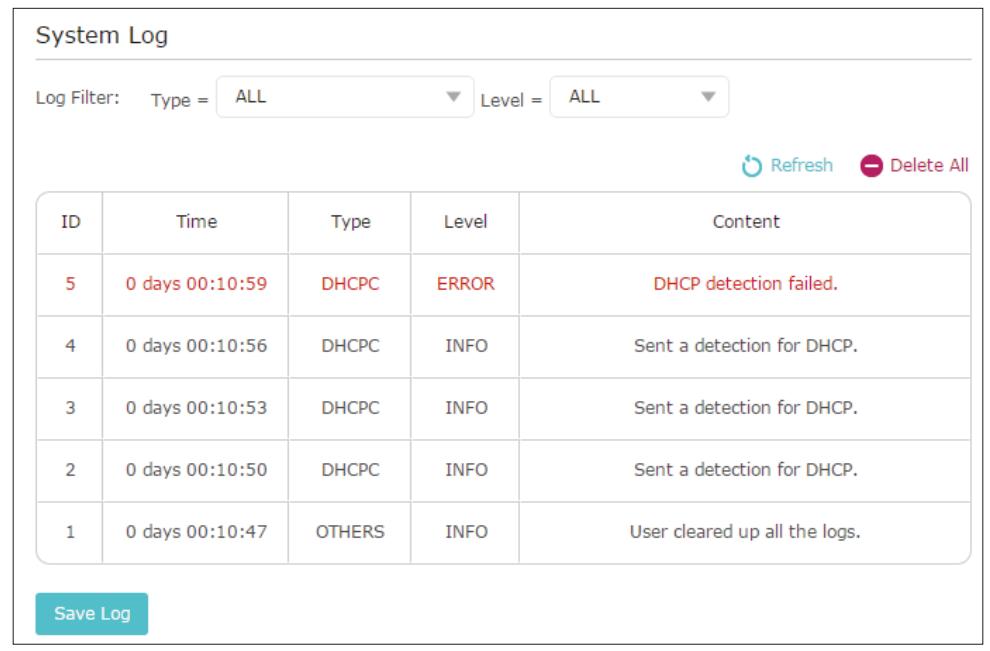 TP-LINK RE200 - Click Save Log to save the system logs to a local disk. - 1