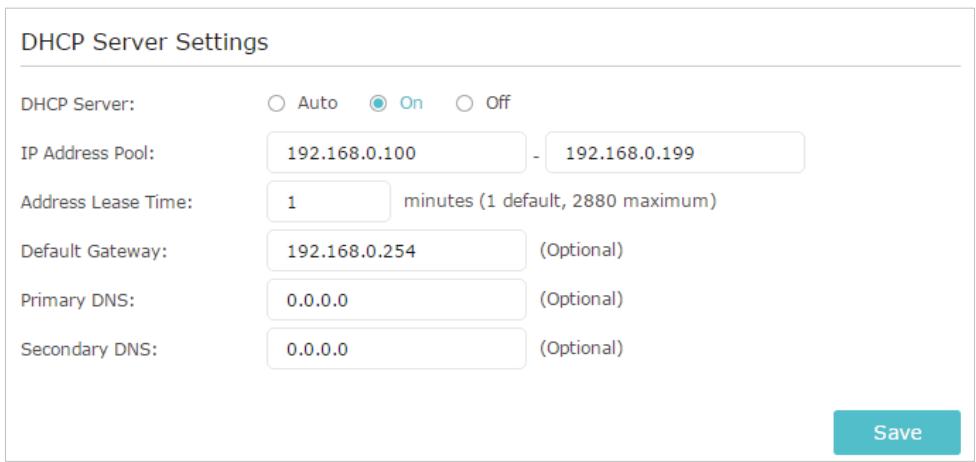 TP-LINK RE200 - Specify DHCP Server Settings - 1