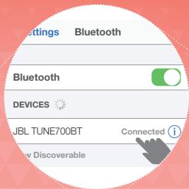 Settings Bluetooth Bluetooth DEVICES JBL TUNE700BT Connected i New Discoverable