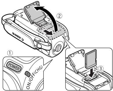 CANON FS305 - Insertion et retrait d'une carte mémoire - 1