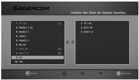 SAGEMCOM BPRSI88-250 HD - Création des listes de chaînes favorites - 2