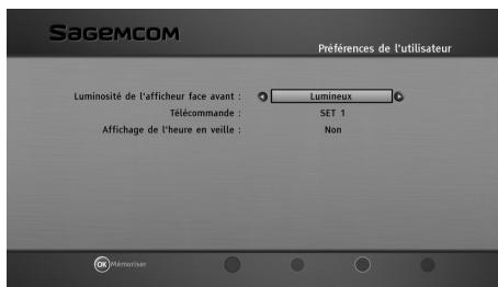 SAGEMCOM BPRSI88-250 HD - Préférences de l'utilisateur - 1
