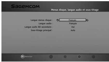 SAGEMCOM BPRSI88-250 HD - Menus disque, langue audio et sous-titrage - 1