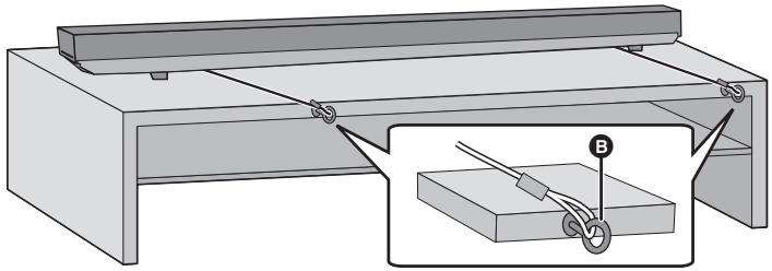 PANASONIC SC-HTB170 - Placez l'appareil principal dans la position désirée et fixez chaque cordelette au meuble ou à la table. - 1