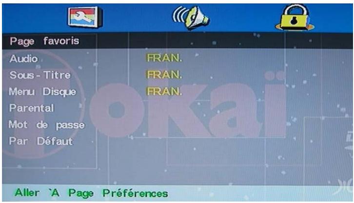 TOKAI LCD191W/MPEG2 - Page réglage des préférences - 1