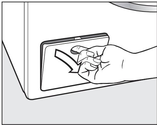 MIELE W1 SpeedCare - Déverrouillage manuel du porte en cas de vidange obstruée et/ou de panne de courant - 1