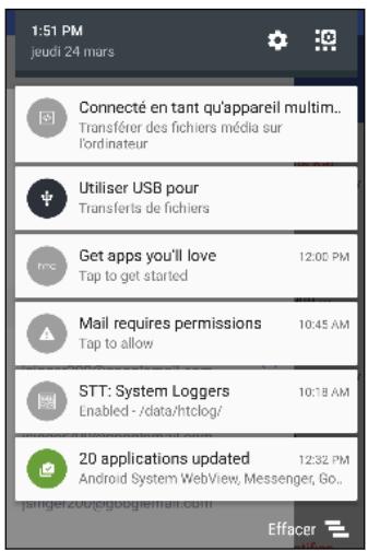 HTC 10 - Panneau notifications - 3