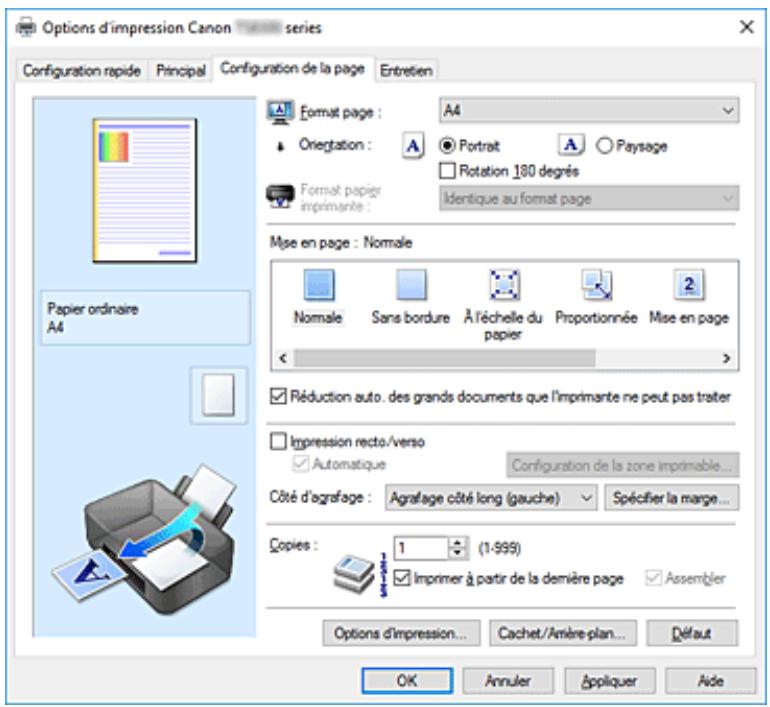 CANON PIXMA TS5851 - Description de l'onglet configuration de la page - 1