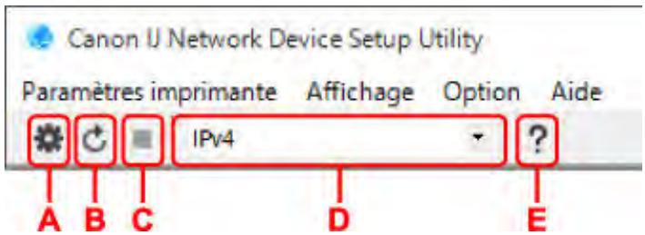 CANON PIXMA TS5851 - Éléments de la barre d'outils de l'écran canon IJ network device setup utility - 1