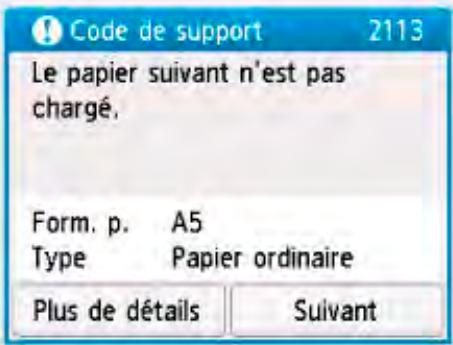 CANON PIXMA TS5851 - Lorsque les paramètres de papier pour l'impression ou la copie sont différents des informations concernant le papier enregistrées dans l'imprimante : - 2