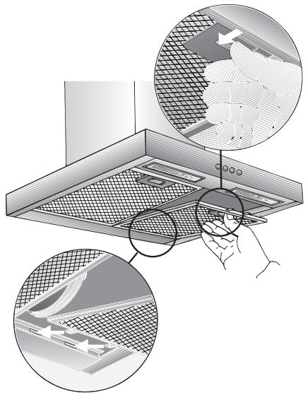 BOSCH DKE645 - Retrait et mise en place des filtres àGRAISSÉ en métal: - 1
