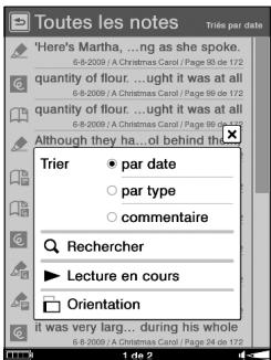 SONY LIVNU PR300 RED - Affichage du menu d'options de la liste « Toutes les notes » - 1