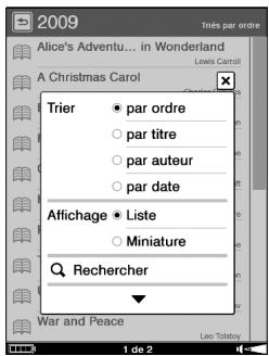 SONY LIVNU PR300 RED - Utilisation du menu d'options de la liste des livres - 2