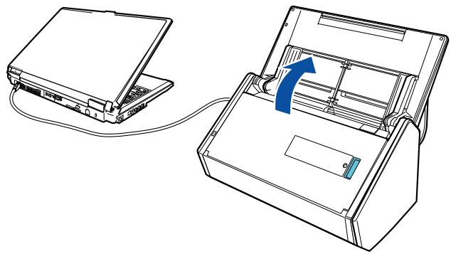 FUJIFILM SCAN SNAP IX500 - Soulevez le plateau d'alimentation AAD (couvercle) du scansnap pour le mettre sous tension. - 1