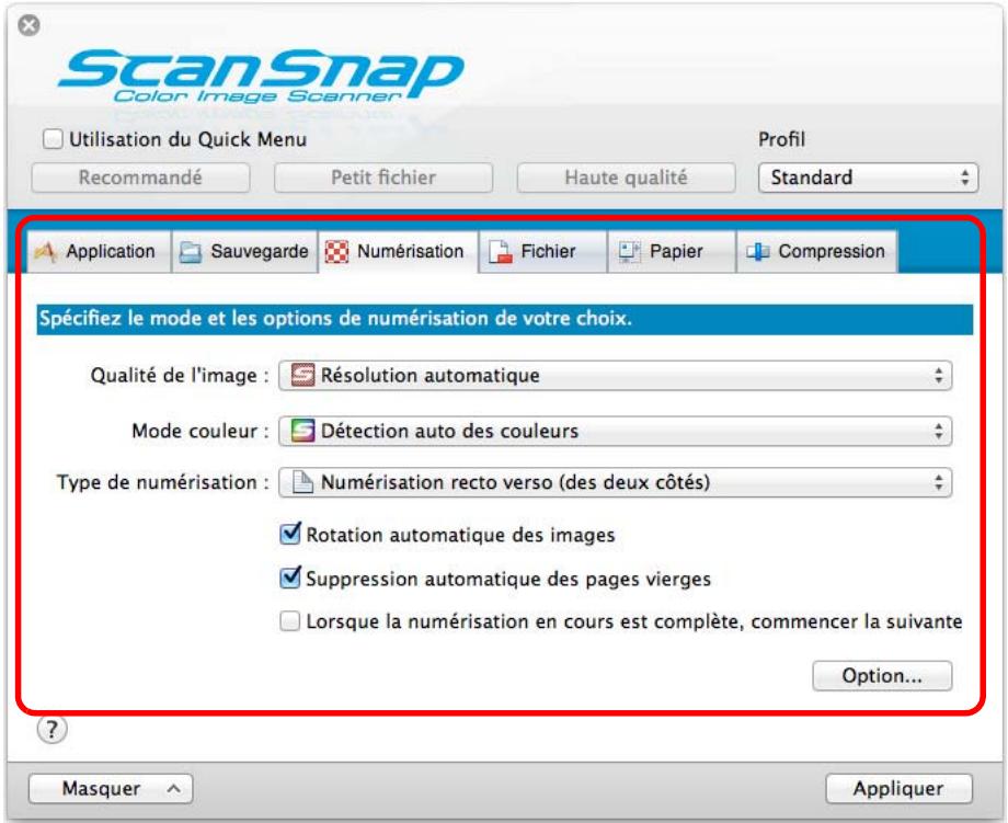 FUJIFILM SCAN SNAP IX500 - Modifiez les paramètres de numérisation dans chaque onglet. - 1