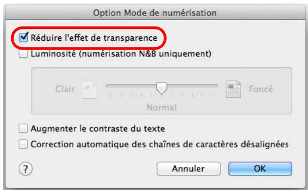 FUJIFILM SCAN SNAP IX500 - Cochez la case réduire l'effet de transparence. - 1