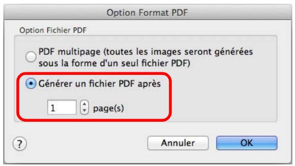 FUJIFILM SCAN SNAP IX500 - Sélectionnez générer un fichier PDF après (n) page(s) et saisissez le nombre de pages à fractionner. - 1