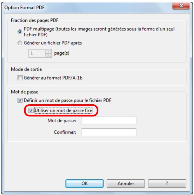 FUJIFILM SCAN SNAP IX500 - Cochez la case utilisation d'un mot de passe fixe. - 1