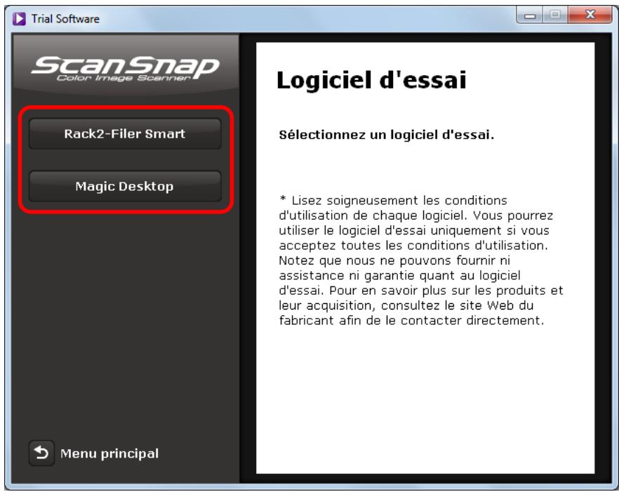 FUJIFILM SCAN SNAP IX500 - Cliquez sur le bouton du logiciel d'essai que vous souhaitez installer. - 1