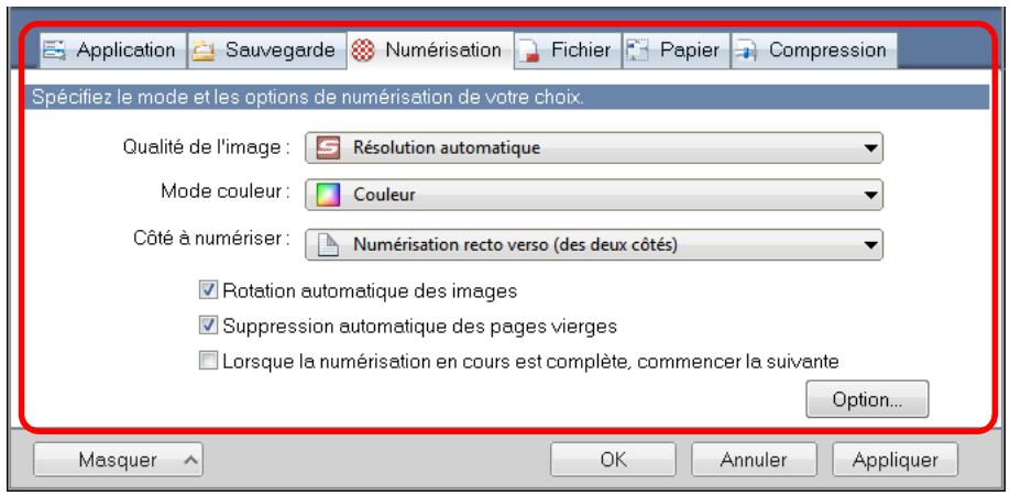 FUJIFILM SCAN SNAP IX500 - Modifiez les paramètres de numérisation dans chaque onglet. - 1