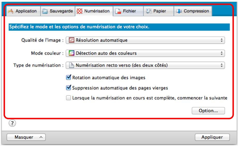 FUJIFILM SCAN SNAP IX500 - Modifiez les paramètres de numérisation dans chaque onglet. - 1