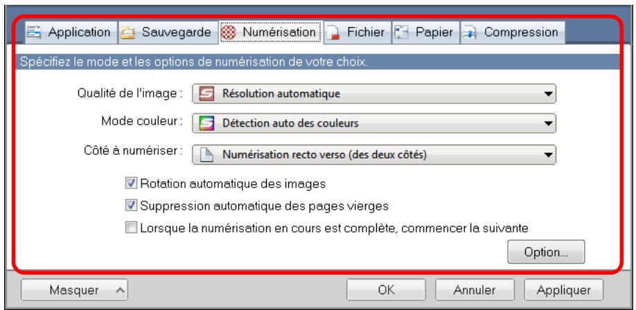 FUJIFILM SCAN SNAP IX500 - Configurez les paramètres de numérisation dans chaque onglet. - 1