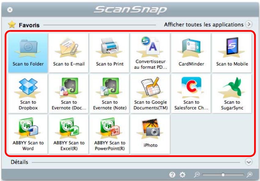 FUJIFILM SCAN SNAP IX500 - Dans le quick menu, cliquez sur l'icône de l'application avec laquelle vous souhaitez établir une liaison avec scansnap manager. - 1