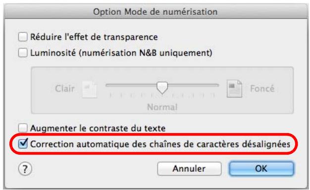 FUJIFILM SCAN SNAP IX500 - Cochez la case correction automatique des chaînes de caractères désalignées. - 1