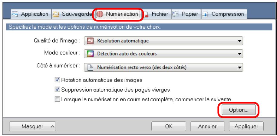 FUJIFILM SCAN SNAP IX500 - Cliquez sur le bouton option de l'onglet numérisation. - 1