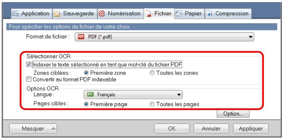 FUJIFILM SCAN SNAP IX500 - Cochez la case indexer le texte sélectionné en tant que mot-clé du fichier PDF. - 1
