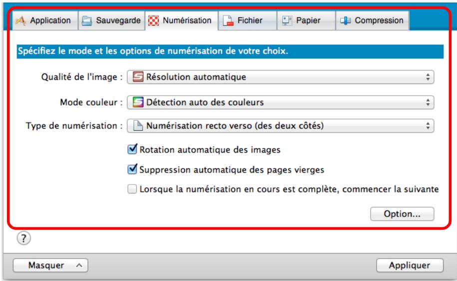 FUJIFILM SCAN SNAP IX500 - Configurez les paramètres de numérisation dans chaque onglet. - 1