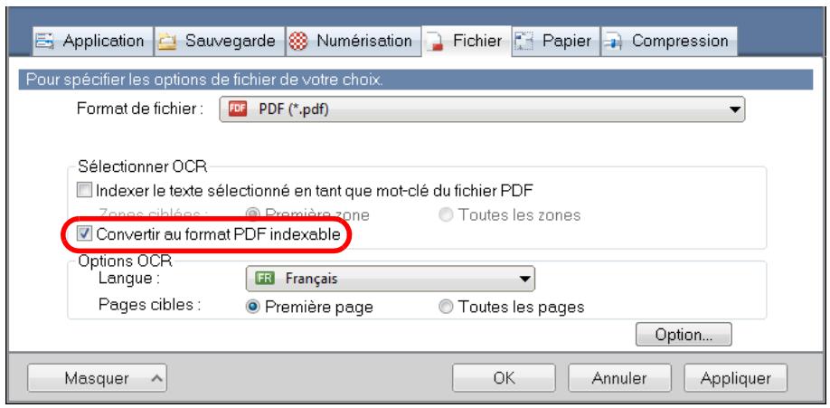 FUJIFILM SCAN SNAP IX500 - Cochez la case convertir au format PDF indexable. - 1