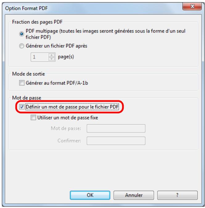 FUJIFILM SCAN SNAP IX500 - Cochez la case définir un mot de passe pour le fichier PDF. - 1