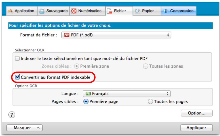 FUJIFILM SCAN SNAP IX500 - Cochez la case convertir au format PDF indexable. - 1