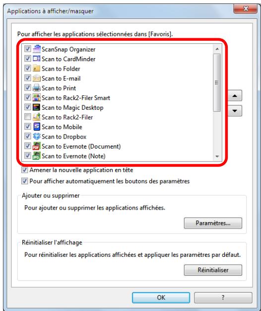FUJIFILM SCAN SNAP IX500 - Spécifiez l'ordre dans lequel les applications sont affichées dans le quick menu. - 1