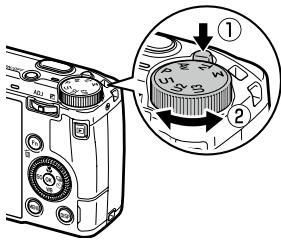 RICOH PHOTONUM.COMPACTGR II STREET EDITION - Tournez le sélecteur de mode sur p tout en appuyant sur le bouton de verrouillage. - 1