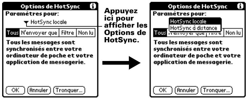 PALM m500 - Pour ouvrir la boîte de dialogue options de hotSync : - 1