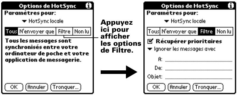 PALM m500 - Pour accéder aux paramètres de filtres spéciaux : - 1