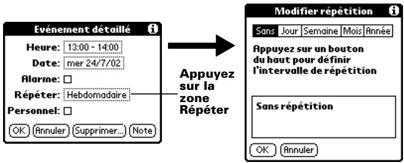 PALM m500 - Pour planifier un événement récurrent ou continu : - 1